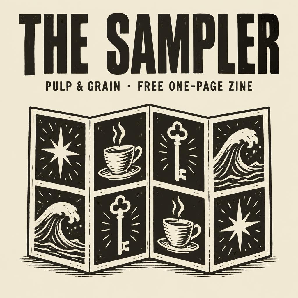 The Sampler — a free one-page zine from Pulp & Grain